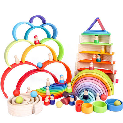 Overspannen 12pcs-Pastelkleur die Reeks 38.5cm stapelen van het Regenboog Houten Blok
