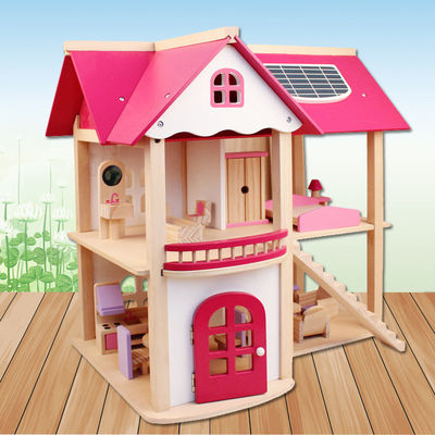 Natuurlijk 37.5cm Diy Houten Poppenhuismeubilair Houten Toy House Furniture
