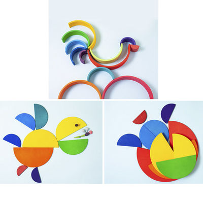 De onderwijs 35cm 7cm Houten Regenboog die van het Blokkenspeelgoed Blokken stapelen