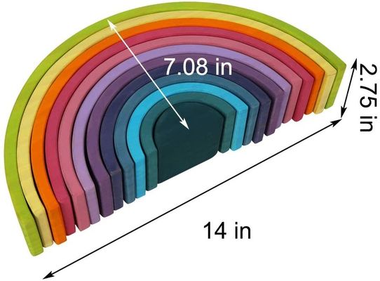 3D 2.75in het Stapelen Stapelaar van de Regenboog Houten Regenboog 12 Stuk