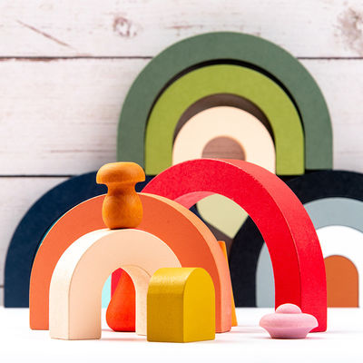 3D Jenga die Houten Regenboogstapelaar Houten het Stapelen Regenboogpastelkleur bouwt