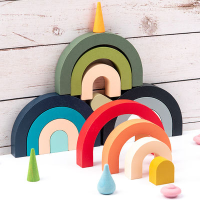 3D Jenga die Houten Regenboogstapelaar Houten het Stapelen Regenboogpastelkleur bouwt