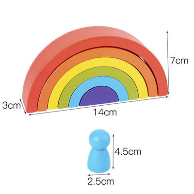 Zeven Kleur 13.5cm Houten Regenboogstapelaar Toy Jengle Arched