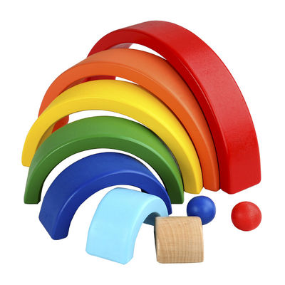 Zeven Kleur 13.5cm Houten Regenboogstapelaar Toy Jengle Arched