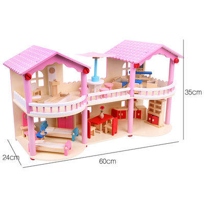 24cm Roze Mini Wooden Doll House Toys Gekleurd Traditioneel