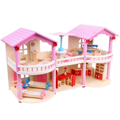 24cm Roze Mini Wooden Doll House Toys Gekleurd Traditioneel
