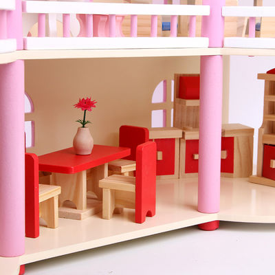 24cm Roze Mini Wooden Doll House Toys Gekleurd Traditioneel