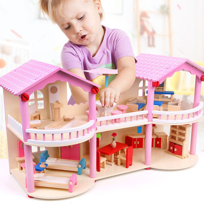 24cm Roze Mini Wooden Doll House Toys Gekleurd Traditioneel