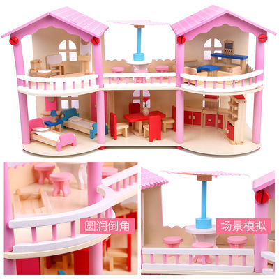 24cm Roze Mini Wooden Doll House Toys Gekleurd Traditioneel