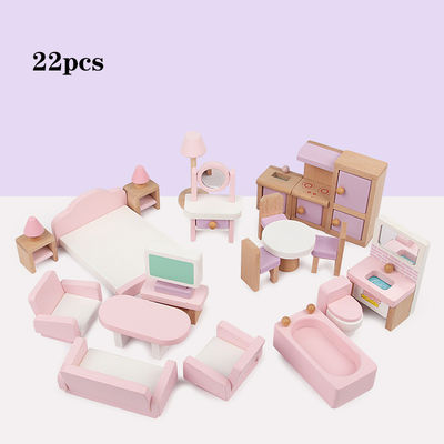 Klassiek 10.5cm Natuurlijk Mini Wooden Doll House Toys-Meubilair