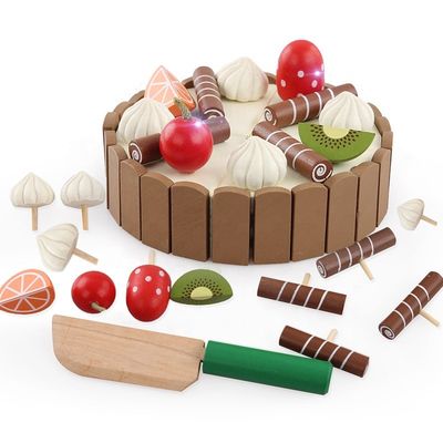 Cake 11cm Houten van de de Jonge geitjesrol van het Fruitknipsel Vastgesteld Hakkend het Spelspeelgoed