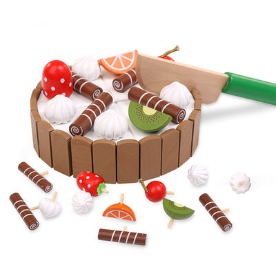 Cake 11cm Houten van de de Jonge geitjesrol van het Fruitknipsel Vastgesteld Hakkend het Spelspeelgoed