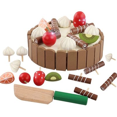 Cake 11cm Houten van de de Jonge geitjesrol van het Fruitknipsel Vastgesteld Hakkend het Spelspeelgoed