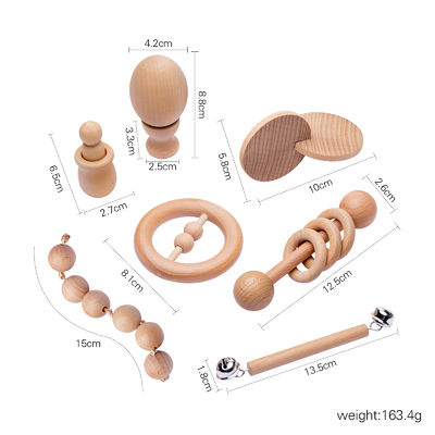 Grafische Rammelaars 7Pc Houten Teether voor Ring van het Baby de Houten Tandjes krijgen