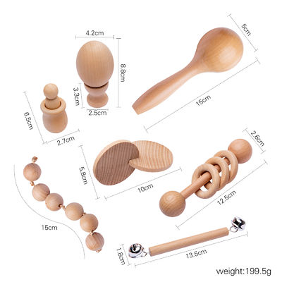 Grafische Rammelaars 7Pc Houten Teether voor Ring van het Baby de Houten Tandjes krijgen