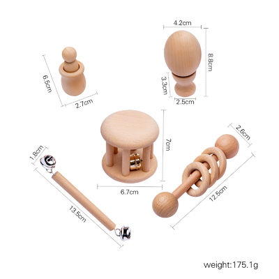 Grafische Rammelaars 7Pc Houten Teether voor Ring van het Baby de Houten Tandjes krijgen