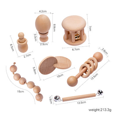 Grafische Rammelaars 7Pc Houten Teether voor Ring van het Baby de Houten Tandjes krijgen