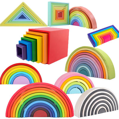 Bruine 18cm Regenboog Houten Bouwstenen Toy Creative Educational