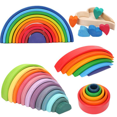 Bruine 18cm Regenboog Houten Bouwstenen Toy Creative Educational