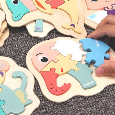 Van het het Raadselspeelgoed van het Macaron 3D Houten Blok Houten Dierlijke Blokken