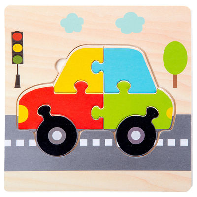 Van het de Babyspeelgoed van Montessorispelen van het de Dierenverkeer van de Jonge geitjes 3D Raadsels van de het Beeldverhaalkennis Houten Raadsel Toy Matching