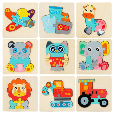 Van het de Babyspeelgoed van Montessorispelen van het de Dierenverkeer van de Jonge geitjes 3D Raadsels van de het Beeldverhaalkennis Houten Raadsel Toy Matching