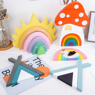Het niet Giftige 22cm Speelgoed van Montessori van de Regenboogstapelaar Houten Creatieve Houten