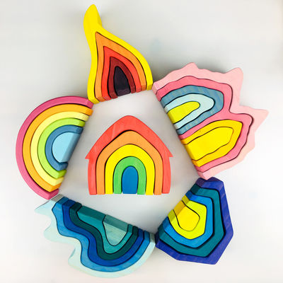Pegdolls Houten Bouwstenen Toy Geometric Rainbow Building Blocks