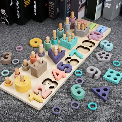 Het geometrische 14cm Houten Onderwijs van Wiskundetoy montessori math blocks preschool