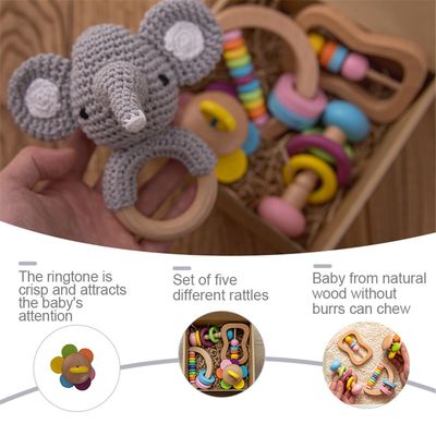Rammelaar Soother 11.6cm Houten Rang van Tandjes krijgentoy wooden rattle teether food