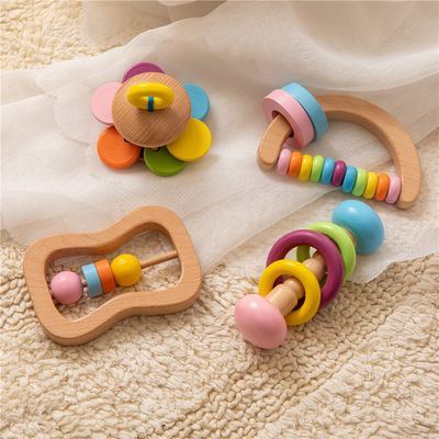 Rammelaar Soother 11.6cm Houten Rang van Tandjes krijgentoy wooden rattle teether food