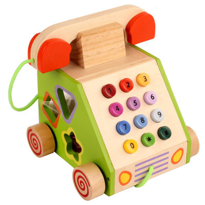 Geometrische Vorm Houten Landline Telefoon voor Cognitieve Ontwikkeling