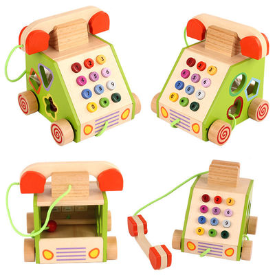 Geometrische Vorm Houten Landline Telefoon voor Cognitieve Ontwikkeling
