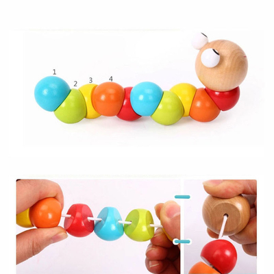 De nieuwe van de de Draaimarionet van de Regenboogworm van de de Kennispret van de het Speelgoed Veranderlijke Vorm Onderwijs van de Blokkenjonge geitjes Houten Bedelaars van Caterpillar Kleurrijke