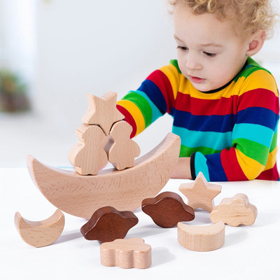 Van het Speelgoed Houten Blokken van Montessorikinderen Onderwijs van de Sterrenmaan Gestapelde Blokken Cons. van Toy Diy Baby Balance Training Houten