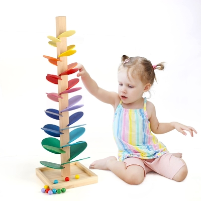 Montessori Onderwijstoy blocks wooden music tree met het Marmeren van het het Spoorspel van de Ballooppas van de Babyjonge geitjes Hout van de de Kinderenintelligentie