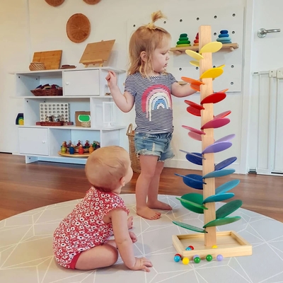 Montessori Onderwijstoy blocks wooden music tree met het Marmeren van het het Spoorspel van de Ballooppas van de Babyjonge geitjes Hout van de de Kinderenintelligentie