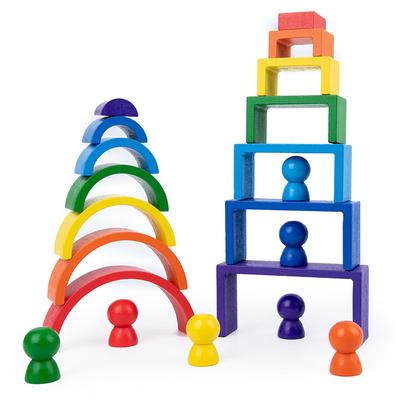 De RegenboogBouwstenen van baby Houten Montessori Onderwijs