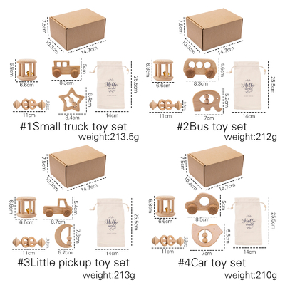 4 PCs/de Vastgestelde van de Rammelaarteether van het Babyspeelgoed Natuurlijke Houten Muzikale Pasgeboren Gift