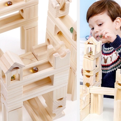 60pcs de houten Marmeren van de de Bouwstenenbal van de Spoorassemblage van het Raadselkinderen Gift van het Speelgoedjonge geitjes Onderwijs