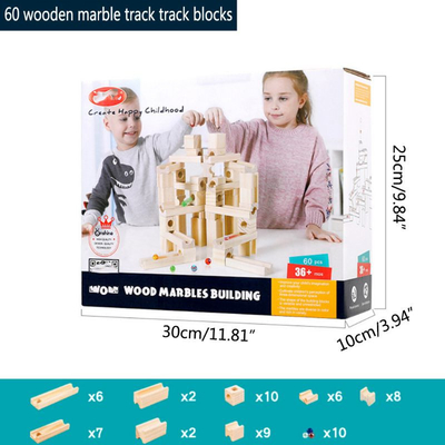 60pcs de houten Marmeren van de de Bouwstenenbal van de Spoorassemblage van het Raadselkinderen Gift van het Speelgoedjonge geitjes Onderwijs