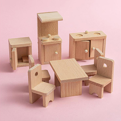 Houten de Lijstmeubilair van de Poppenhuiseetkamer voor het Onderwijs van de Jong geitjegift