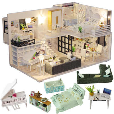 Doll van DIY Houten Huizen Miniatuurmeubilair Kit For Children Birthday