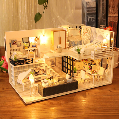 Doll van DIY Houten Huizen Miniatuurmeubilair Kit For Children Birthday