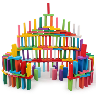 De houten Bouwstenen 120Pcs van Regenboogdomino's voor Kinderen Onderwijs