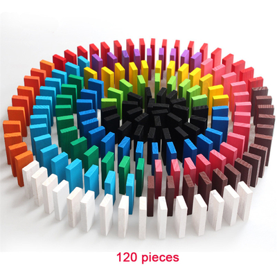 De houten Bouwstenen 120Pcs van Regenboogdomino's voor Kinderen Onderwijs