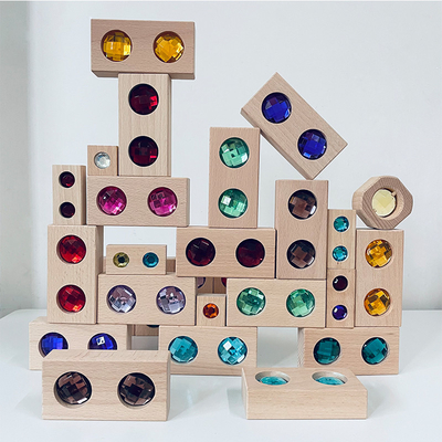 Groot de Blokkenspel X van Gem Blocks Kids Transparent Windows van de Kleurenstraat Houten de Blokkenbaby die van Bakstenen Acrylkubussen T stapelen