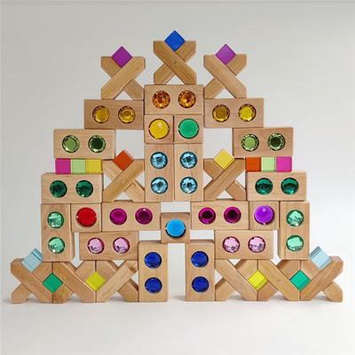 Groot de Blokkenspel X van Gem Blocks Kids Transparent Windows van de Kleurenstraat Houten de Blokkenbaby die van Bakstenen Acrylkubussen T stapelen