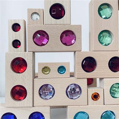 Groot de Blokkenspel X van Gem Blocks Kids Transparent Windows van de Kleurenstraat Houten de Blokkenbaby die van Bakstenen Acrylkubussen T stapelen