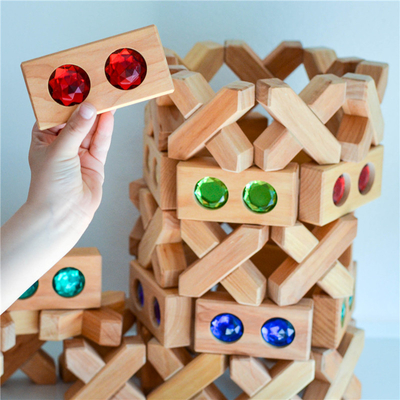 Groot de Blokkenspel X van Gem Blocks Kids Transparent Windows van de Kleurenstraat Houten de Blokkenbaby die van Bakstenen Acrylkubussen T stapelen